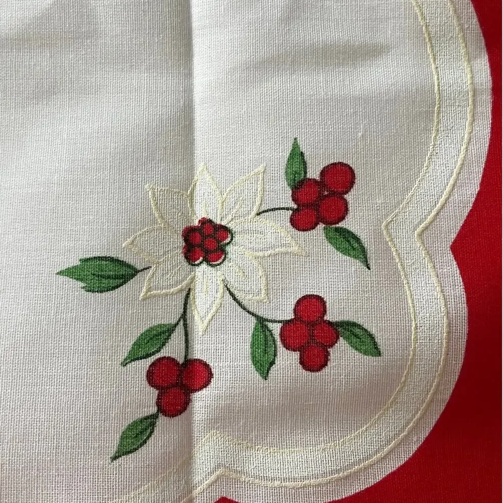 17 x 17 Poinsettia Flower Napkins Set of 3 Fabric Upcycling Holidays Red